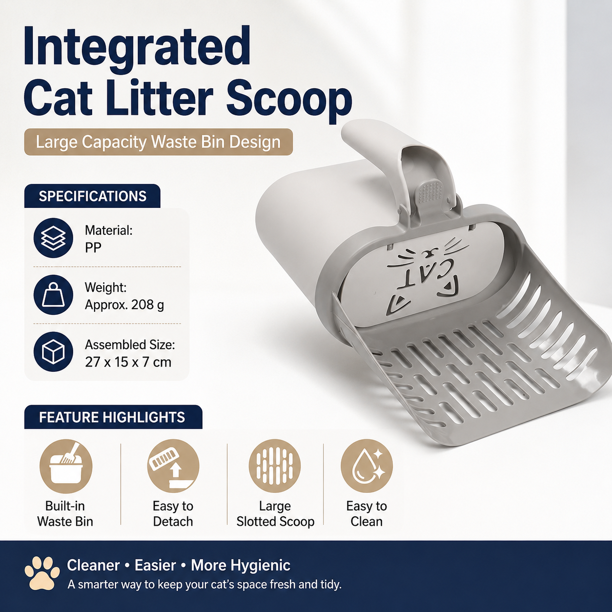 All-in-one Cat Litter Scoop - Detachable High-Capacity Waste Storage Bin with