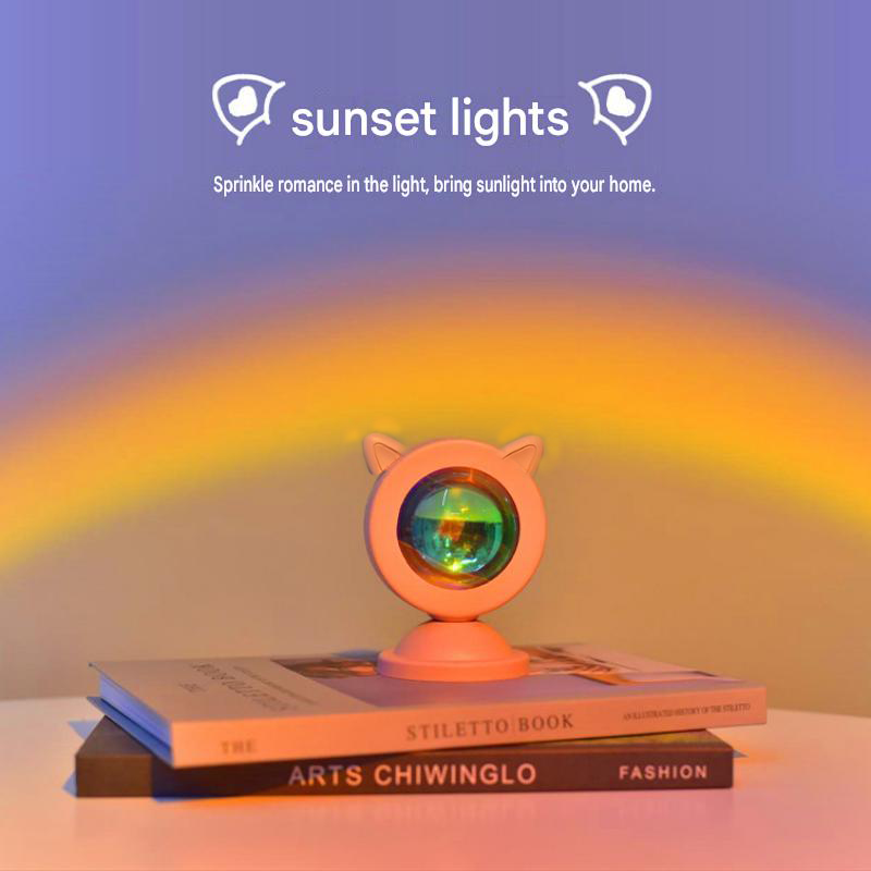 Cat-ear style Sunset Projection Lamp - USB Powered ABS Mini Night Light with view 2