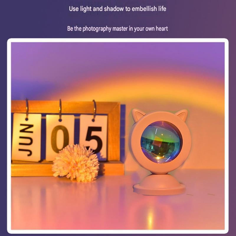 Cat-ear style Sunset Projection Lamp - USB Powered ABS Mini Night Light with view 4