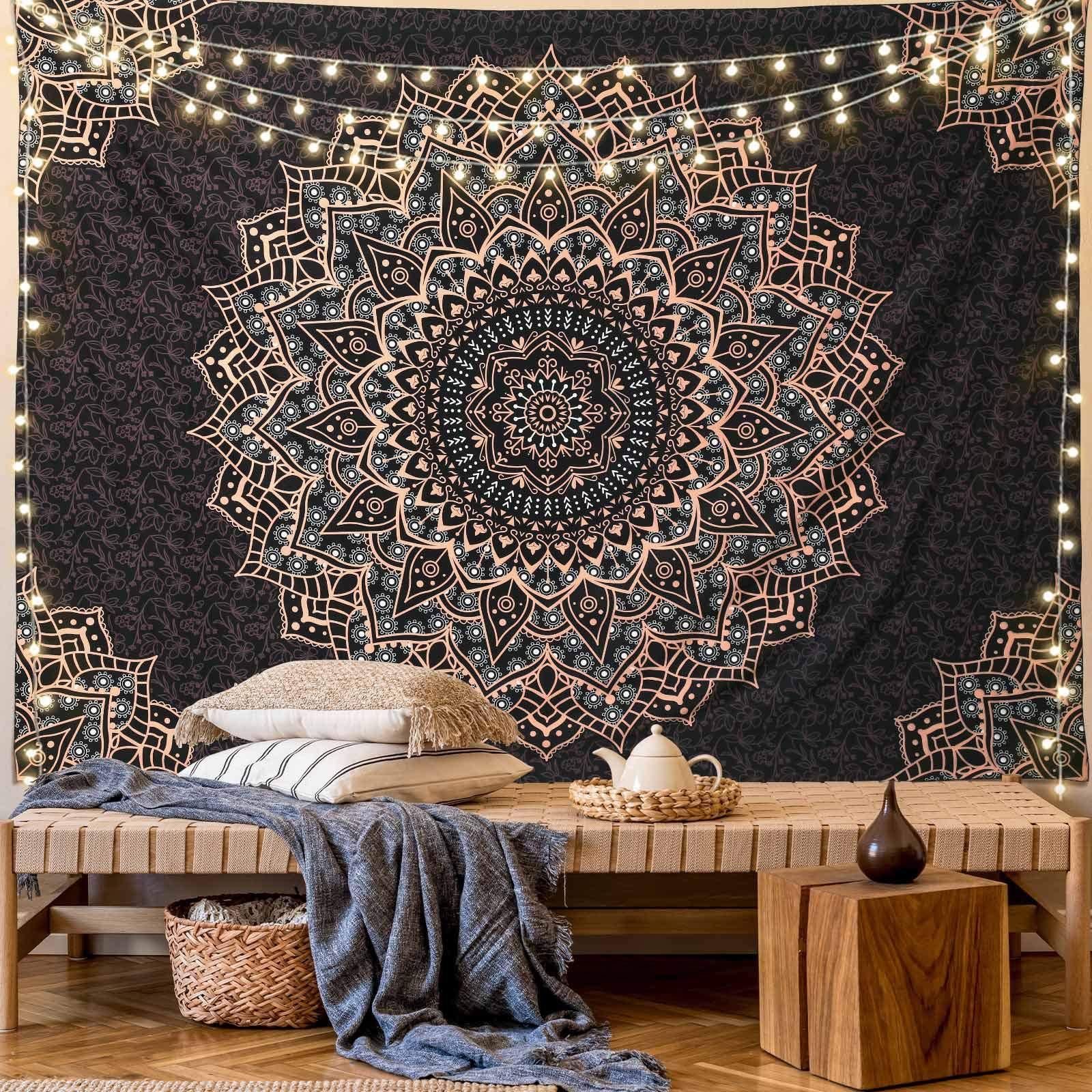 Pink Cat Ear Sunset Projection Lamp and 150x200cm Black Mandala Tapestry Combo view 7