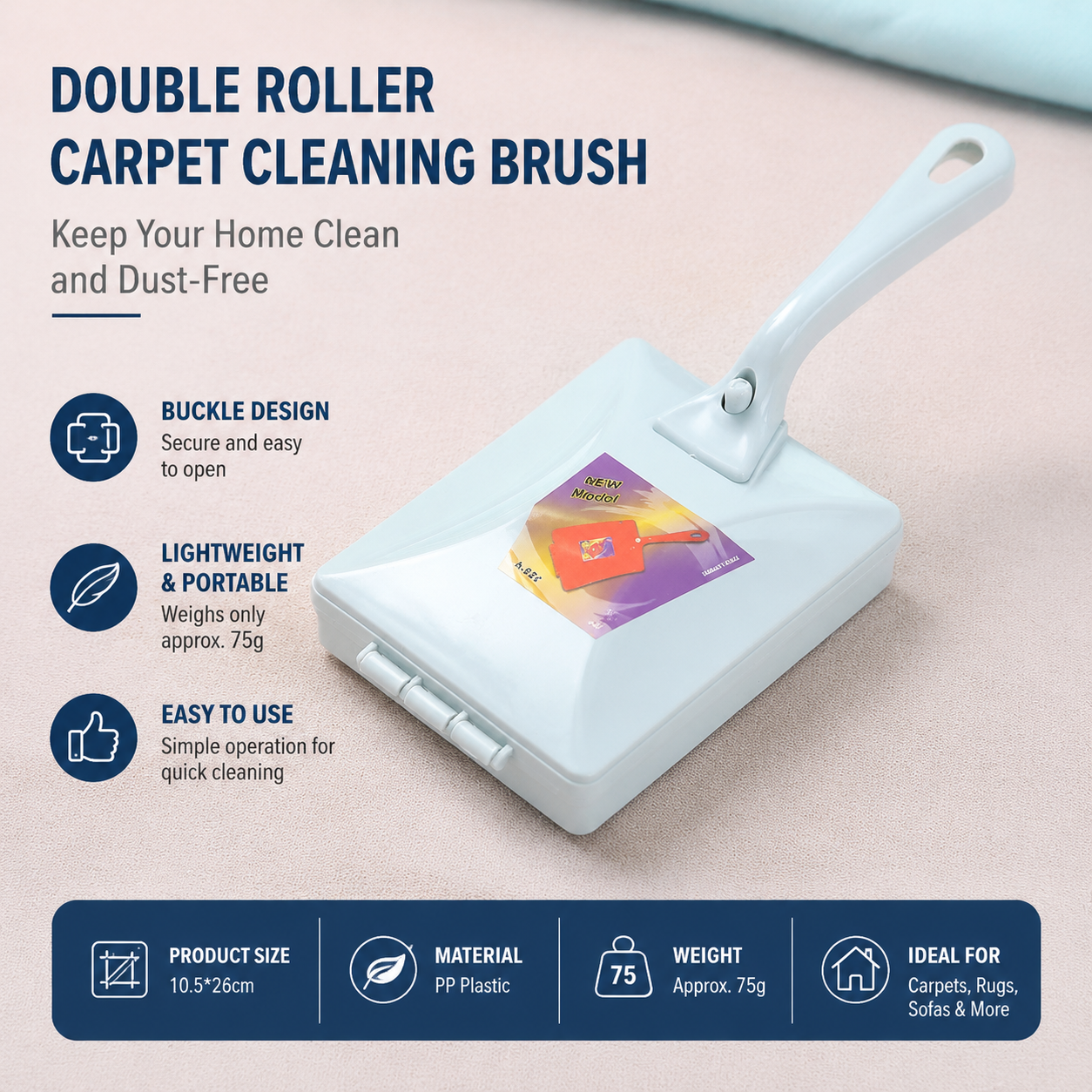 Blue Double Roller Cleaning Brush - PP Material