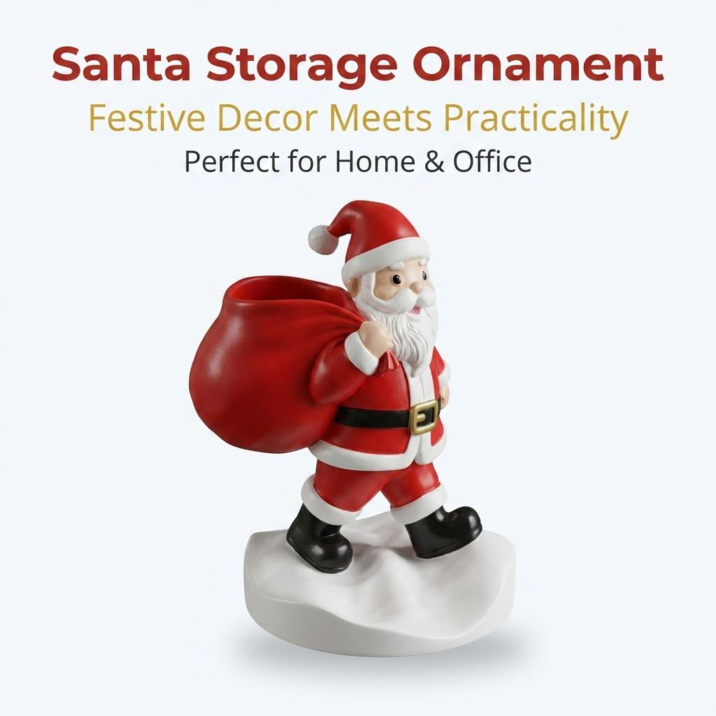 Santa Claus Resin Storage Ornament - 15cm Festive Desktop Organiser with Sack view 3