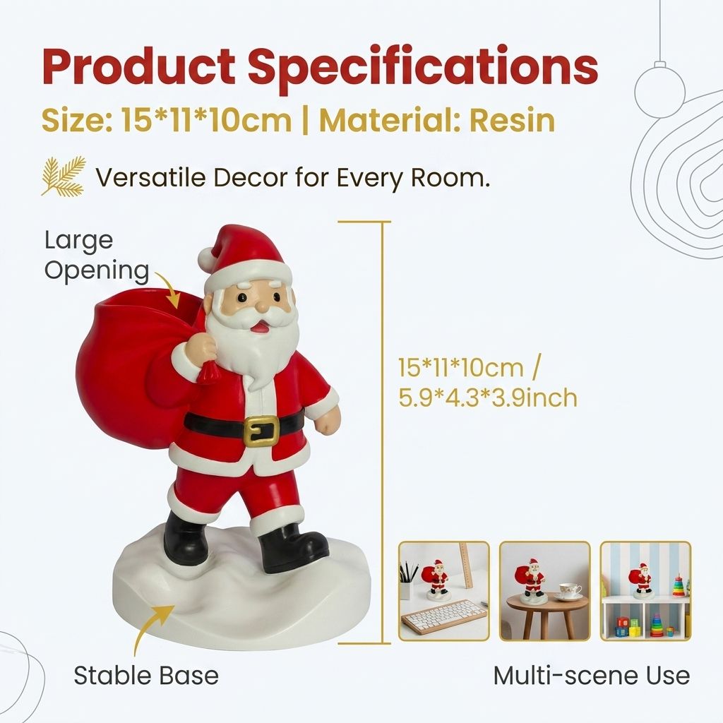 Santa Claus Resin Storage Ornament - 15cm Festive Desktop Organiser with Sack view 4