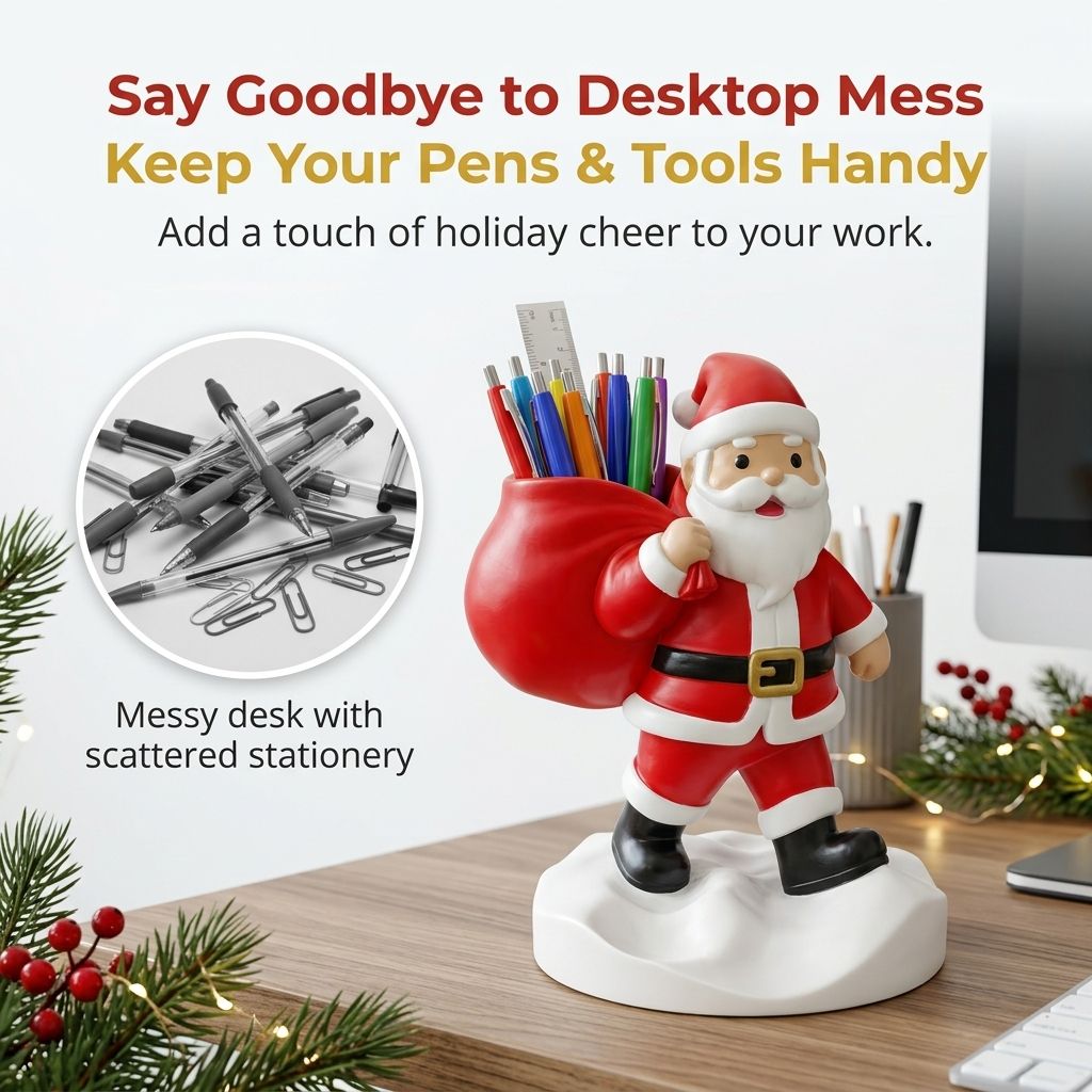 Santa Claus Resin Storage Ornament - 15cm Festive Desktop Organiser with Sack view 5