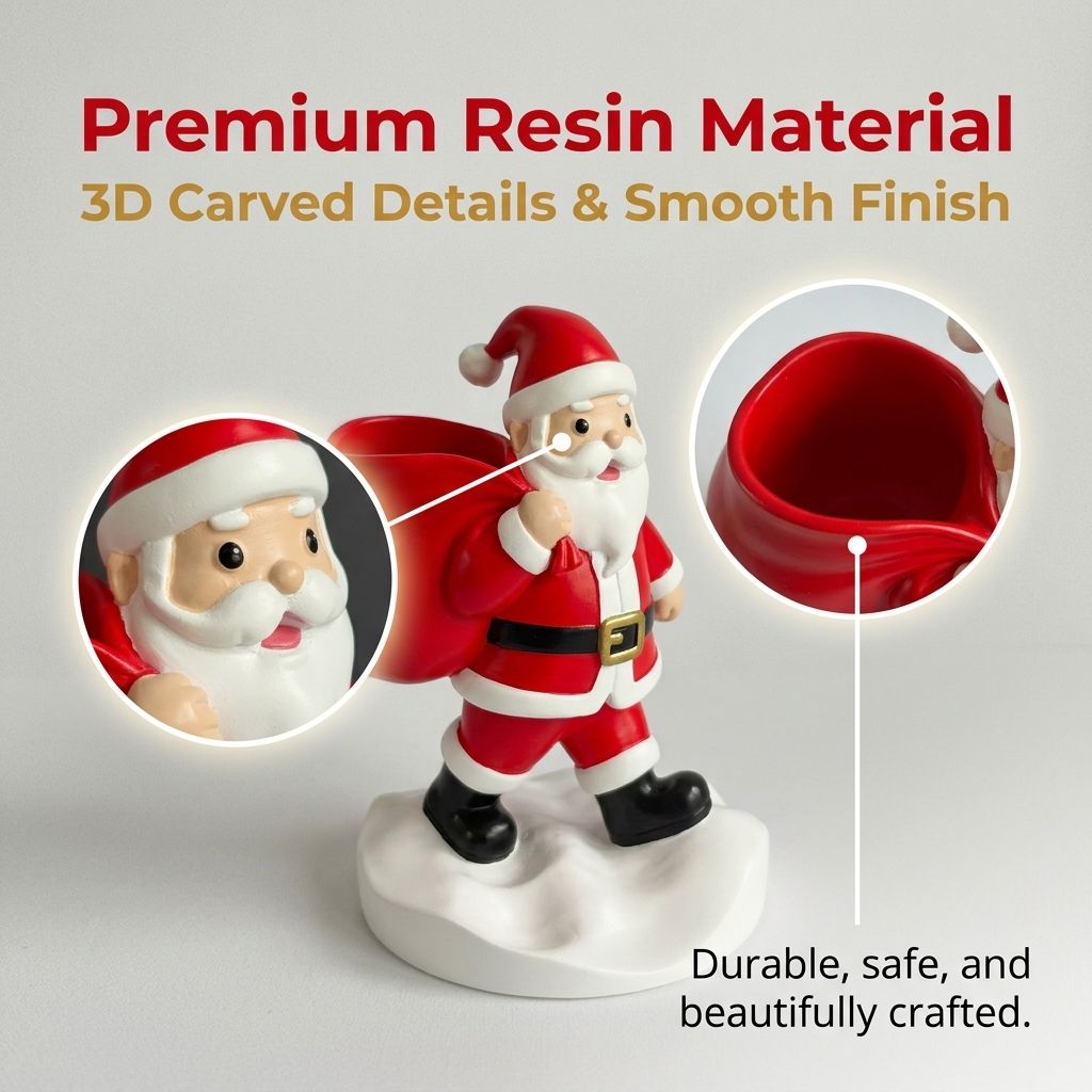 Santa Claus Resin Storage Ornament - 15cm Festive Desktop Organiser with Sack view 6