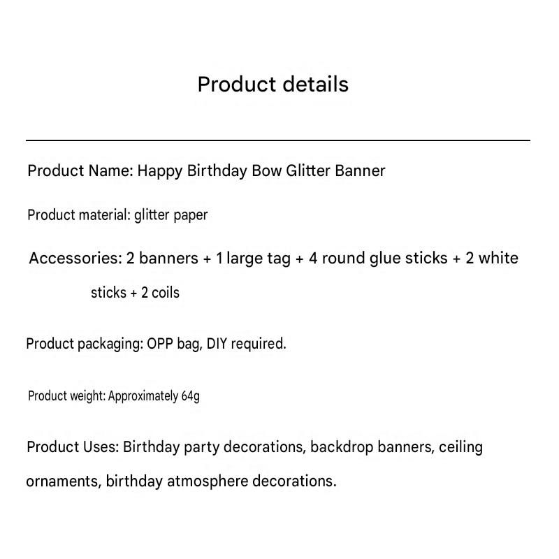 Pink Glitter Happy Birthday Banner and Cake Topper Set - Bow Decoration view 2