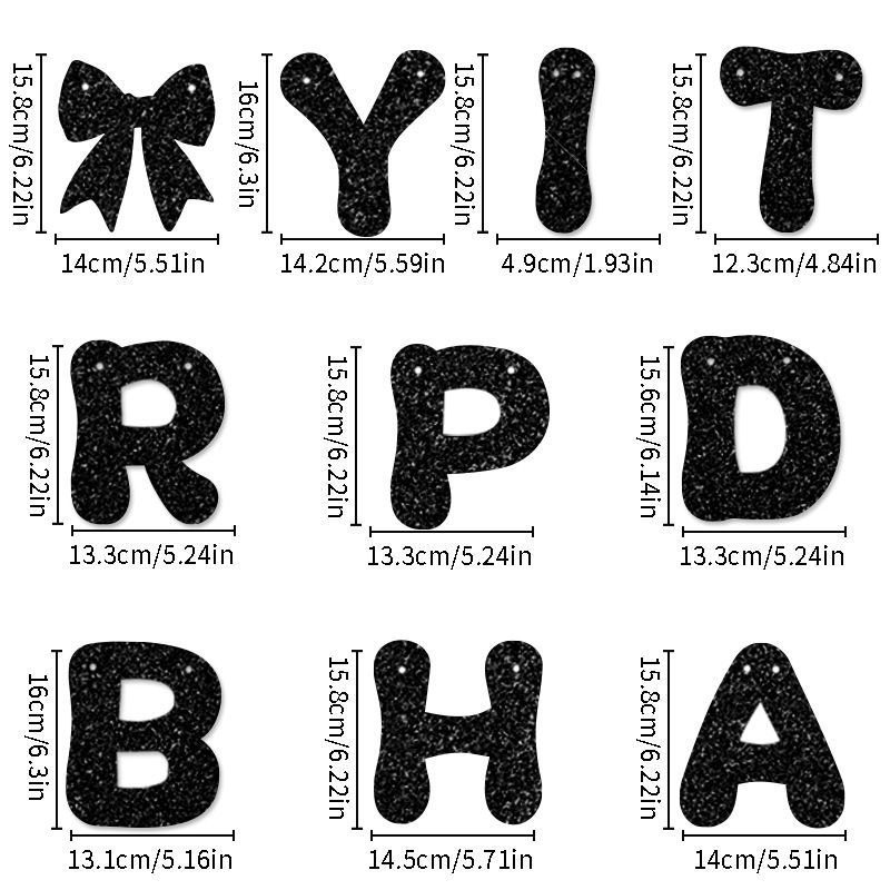 Black Glitter Happy Birthday Banner and Cake Topper Set - Bow Decoration view 3