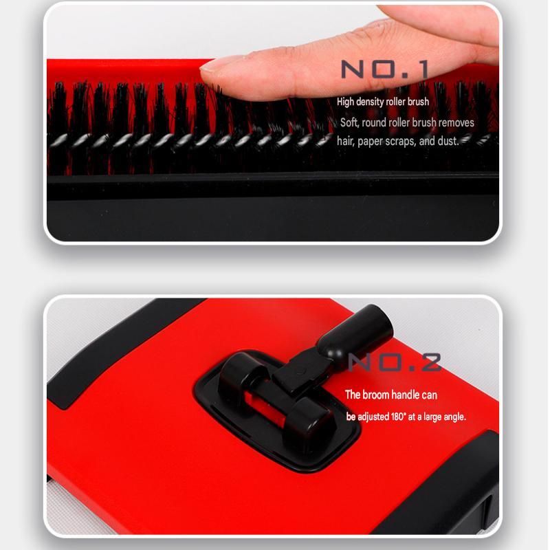 Red Manual Carpet Sweeper with Triple Roller Brushes - Non-Electric Push Broom view 7