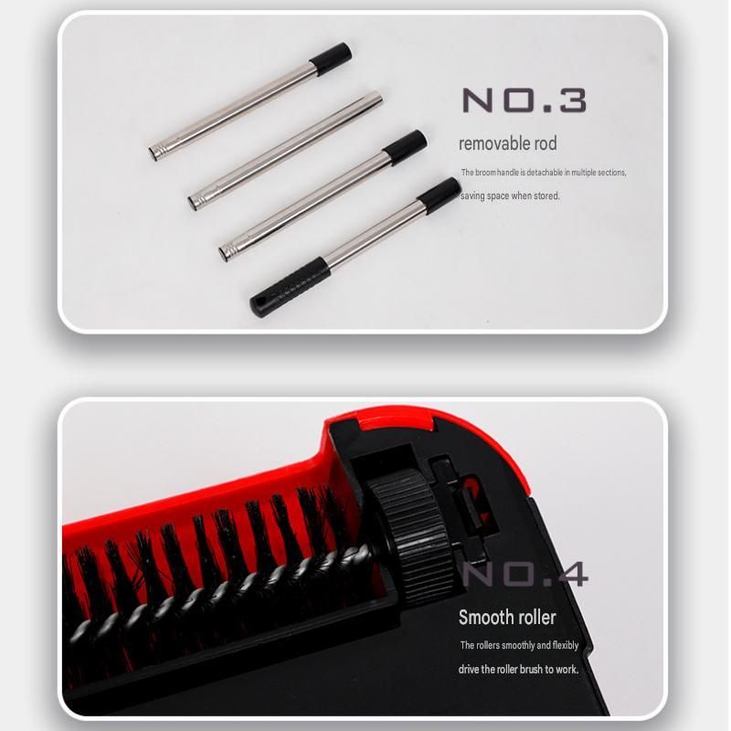 Red Manual Carpet Sweeper with Triple Roller Brushes - Non-Electric Push Broom view 8