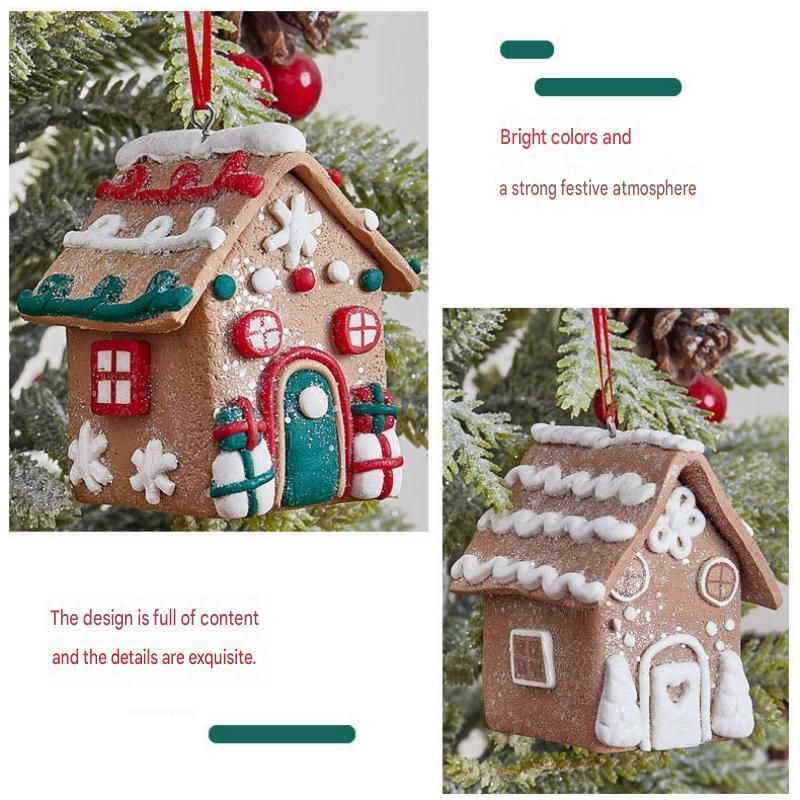 Double-crutch model Gingerbread House Christmas Tree Ornament - Made of view 3