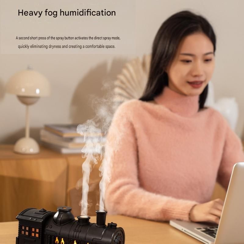 Silvery Retro Train Aromatherapy Humidifier - 300ml Ultrasonic Cool Mist view 7