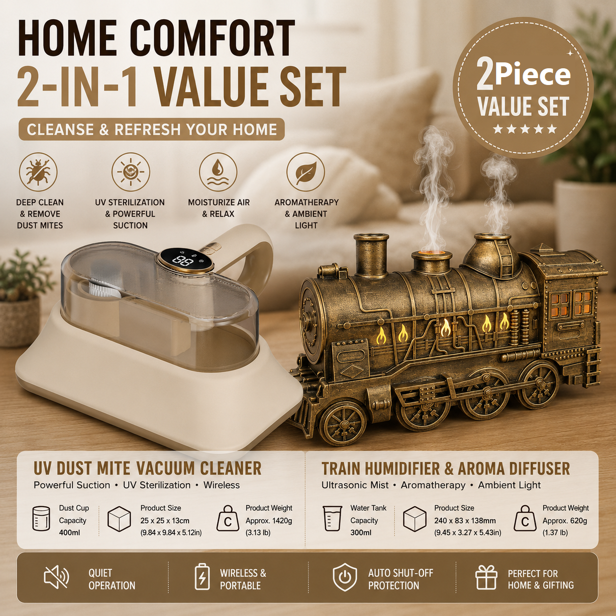 Winter Home Cleaning Comfort Kit - Brass-colored Retro Train Aromatherapy