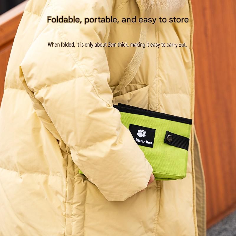 Green Large size Portable Foldable Cat Litter Box - Oxford Fabric Waterproof view 5
