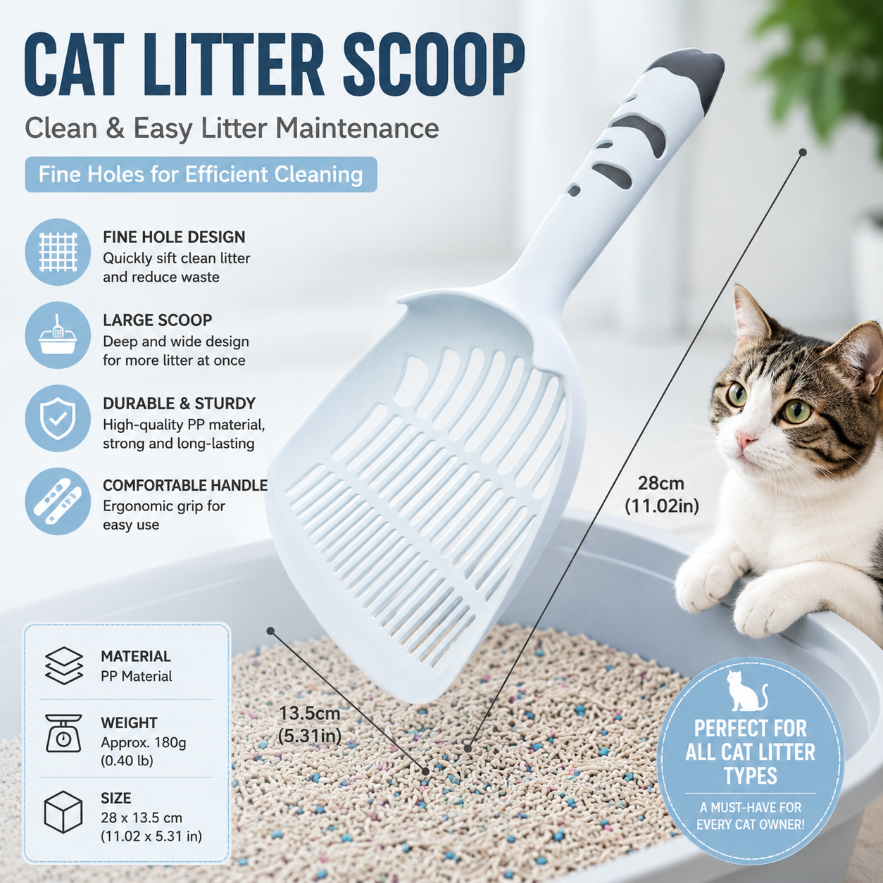 Blue Large-surface cat litter scoop—made of PP material