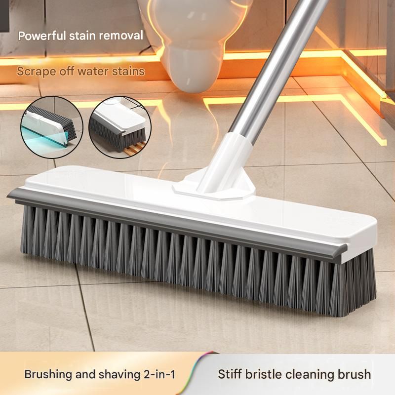 White Long Handle Floor Scrubber Brush - Stainless Steel and PP with Silicone view 6