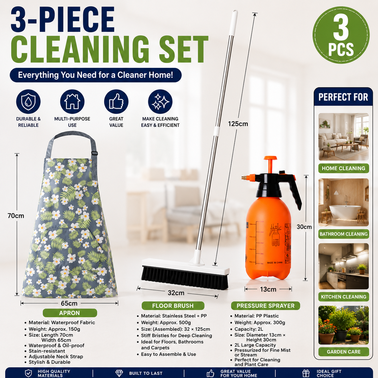 Home Closed Room Dust Cleaning Essentials Bundle - Green grass and small white