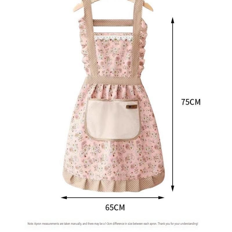 Floral Canvas Green Kitchen Apron - Waterproof Oil-Resistant with Hand-Wipe Pocket view 4