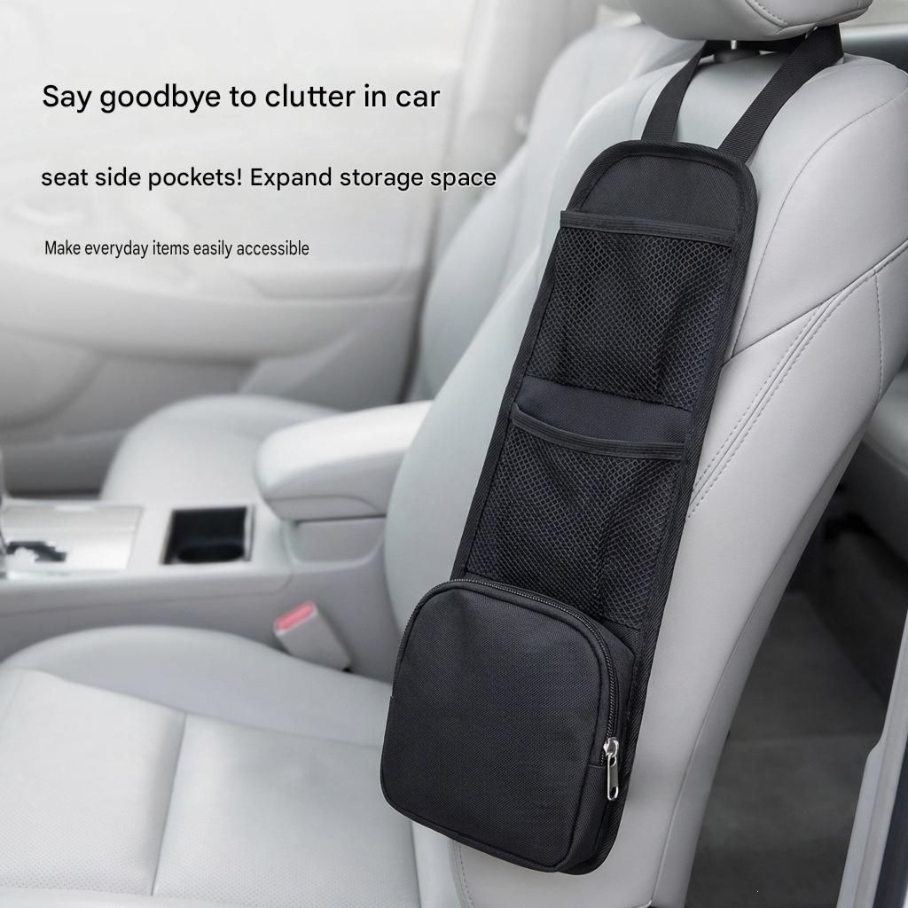 Black Universal Car Seat Side Storage Organizer - Oxford Cloth Mesh Hanging view 2