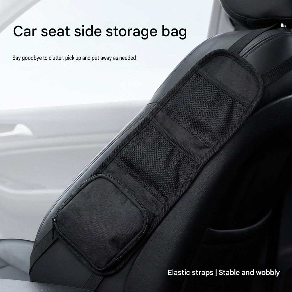 Black Universal Car Seat Side Storage Organizer - Oxford Cloth Mesh Hanging view 3