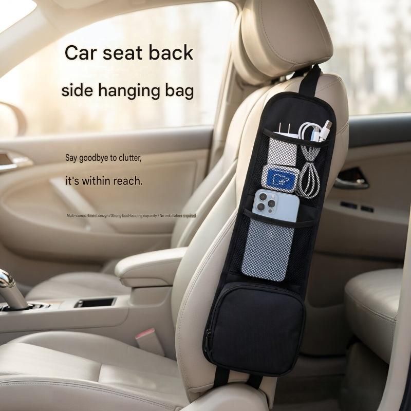Black Universal Car Seat Side Storage Organizer - Oxford Cloth Mesh Hanging view 5