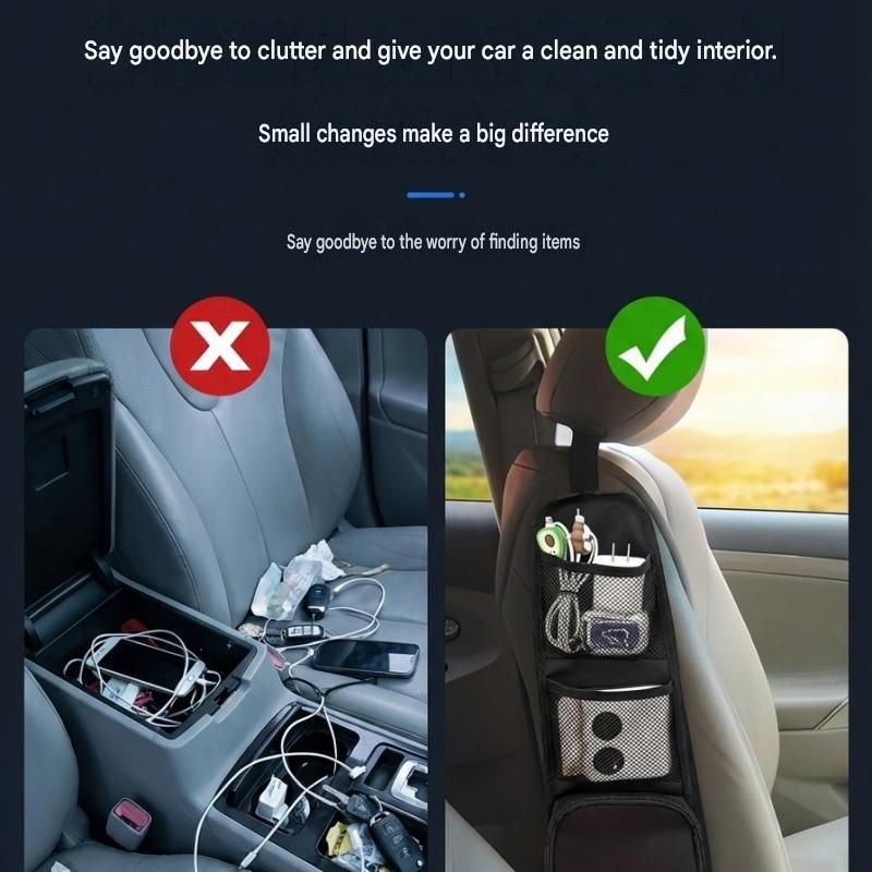 Black Universal Car Seat Side Storage Organizer - Oxford Cloth Mesh Hanging view 10