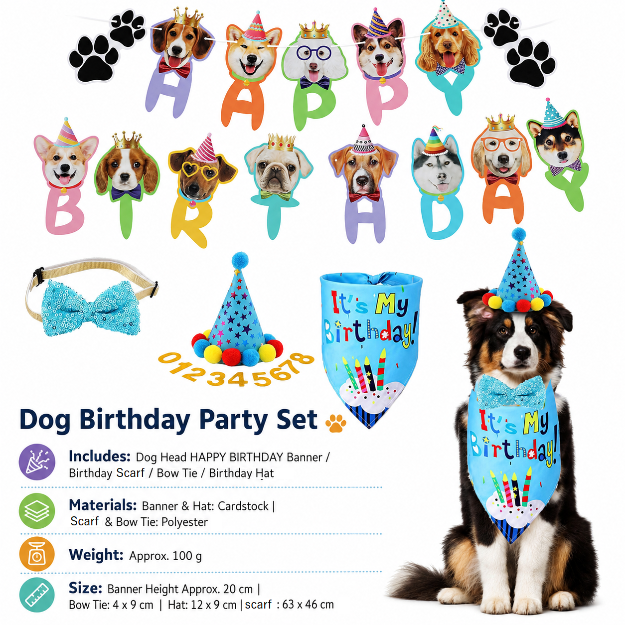 Blue Dog Birthday Party Decoration Set - Puppy Themed Banner