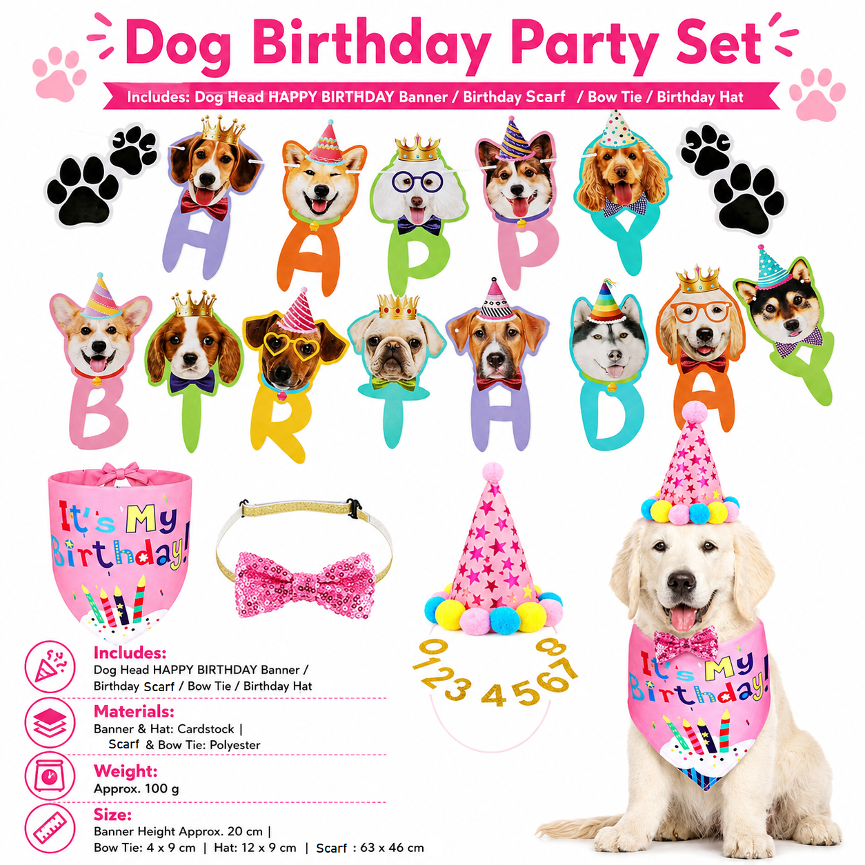 Pink Dog Birthday Party Decoration Set - Puppy Themed Banner
