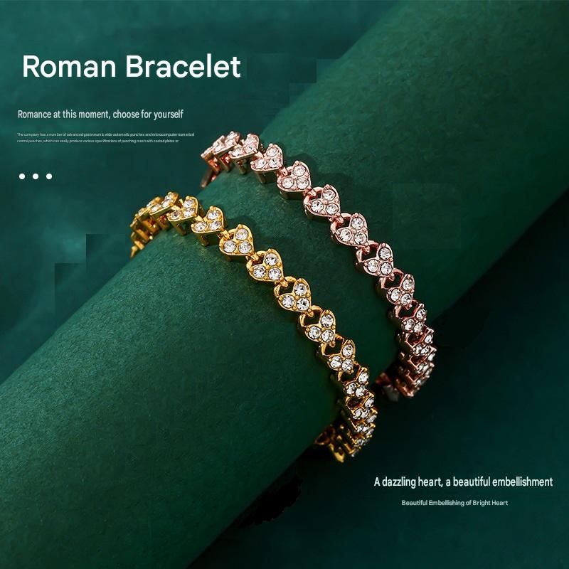 3 pieces Exquisite jewelry gift set -2piece Rhinestone Heart Link Bracelet view 2