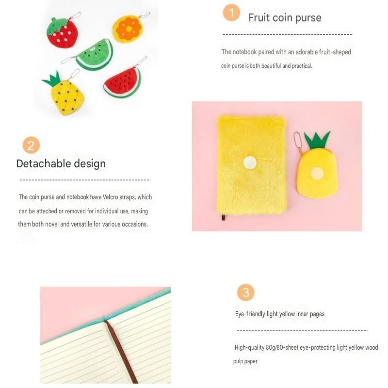 A5 Plush Fruit Notebook with detachable watermelon-shaped coin purse — view 5