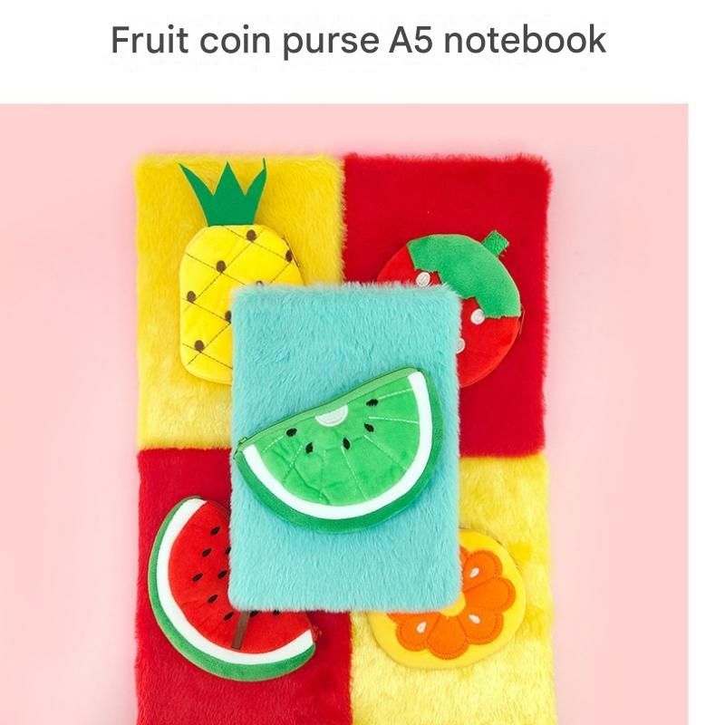 A5 Plush Fruit Notebook with detachable Strawberrie-shaped coin purse — view 2