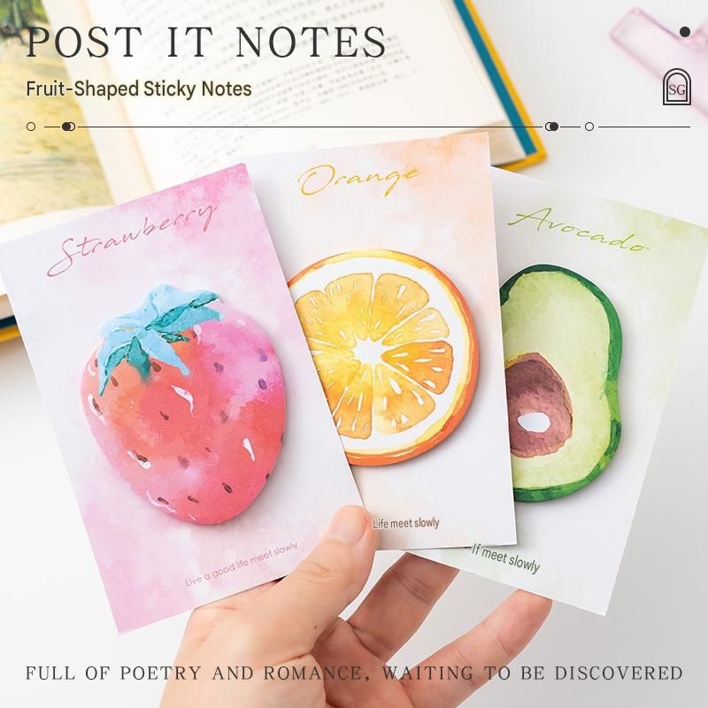 3 Packs Orange Design Fruit Shaped Sticky Notes - Cute Memo Pads for view 2