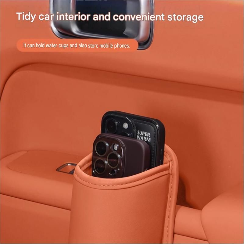 Black Universal Car Door Cup Holder - PU Leather Hanging Storage Organizer for view 9