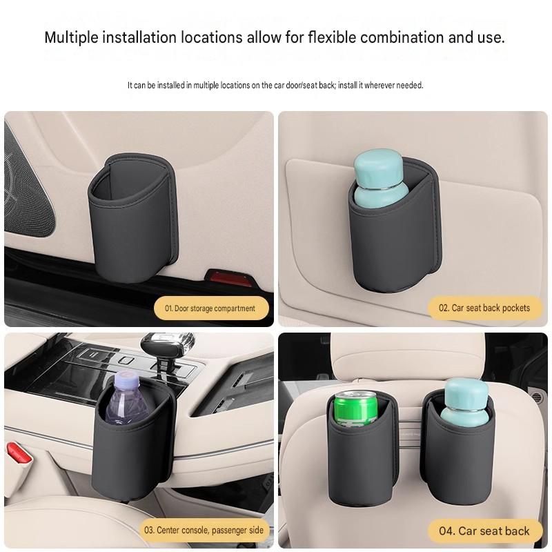 Orange Universal Car Door Cup Holder - PU Leather Hanging Storage Organizer view 4
