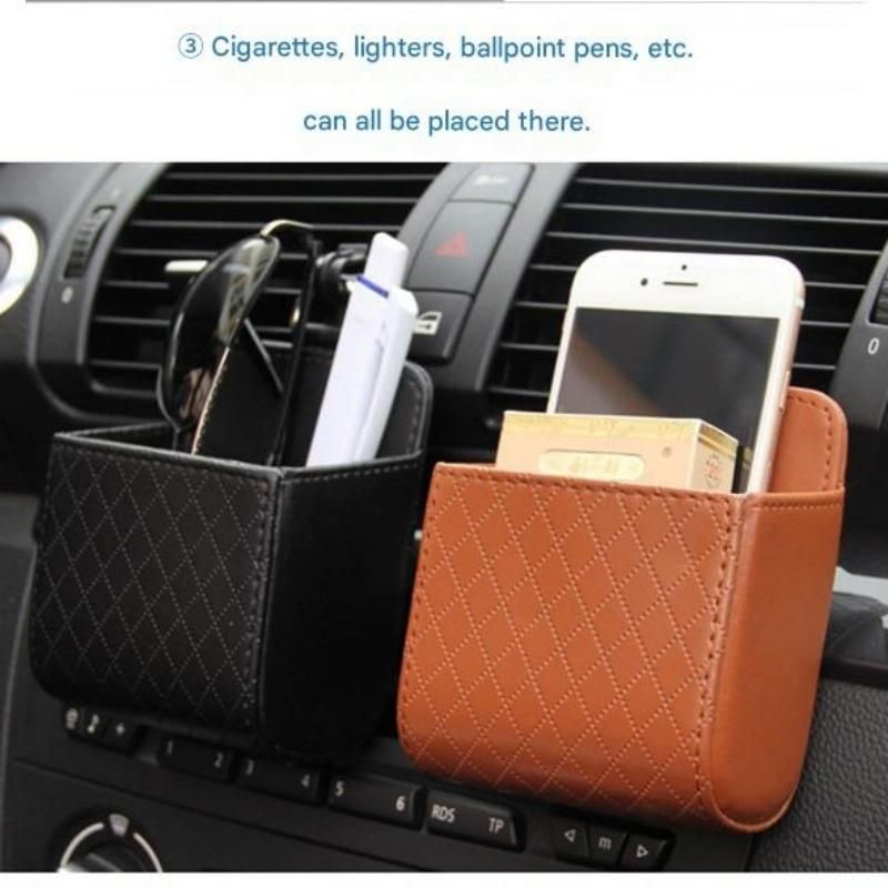 Universal Black Car Storage Set - PU Leather Air Vent Organizer and Hanging view 5