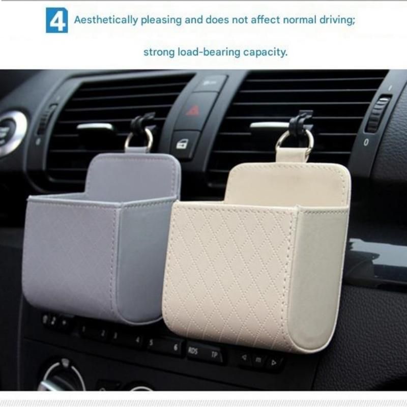 Universal Black Car Storage Set - PU Leather Air Vent Organizer and Hanging view 6