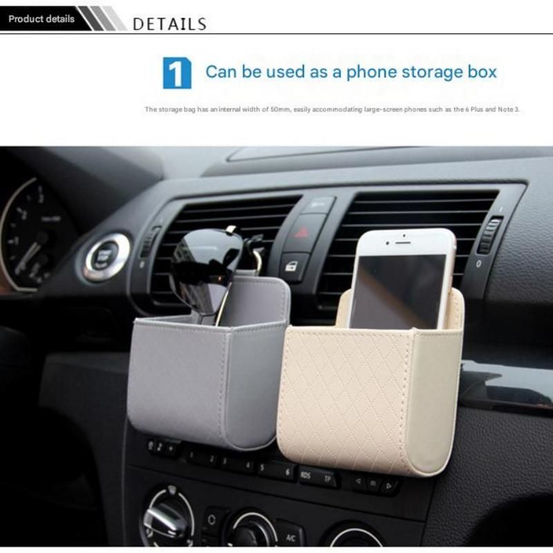 Universal Brown Car Storage Set - PU Leather Air Vent Organizer and Hanging view 3