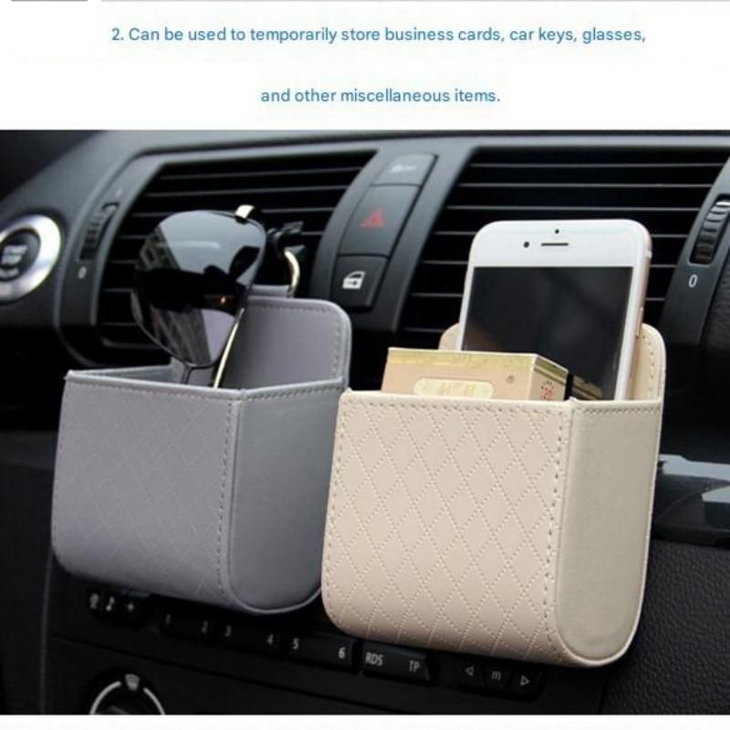 Universal Brown Car Storage Set - PU Leather Air Vent Organizer and Hanging view 4