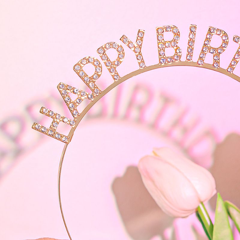 Silver Happy Birthday Rhinestone Headband - Alloy Party Hair Accessory with view 5