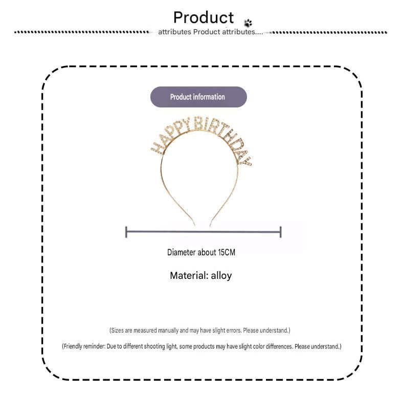 Golden Happy Birthday Rhinestone Headband - Alloy Party Hair Accessory with view 2