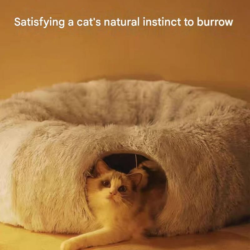 Grey Foldable Cat Tunnel Bed - Plush 2-in-1 Pet Nest with 26cm Wide Opening view 5