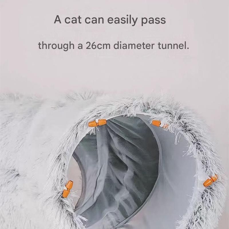 Grey Foldable Cat Tunnel Bed - Plush 2-in-1 Pet Nest with 26cm Wide Opening view 6