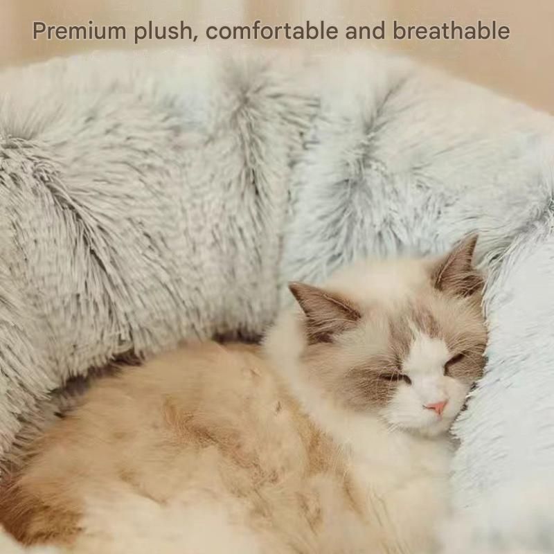 Grey Foldable Cat Tunnel Bed - Plush 2-in-1 Pet Nest with 26cm Wide Opening view 7