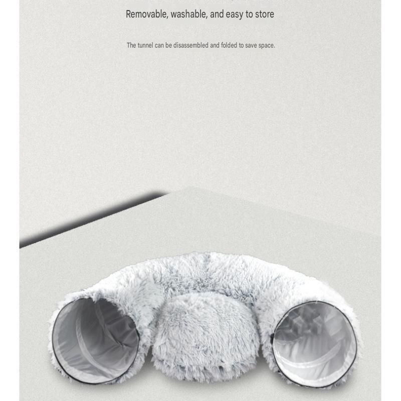 Grey Foldable Cat Tunnel Bed - Plush 2-in-1 Pet Nest with 26cm Wide Opening view 10