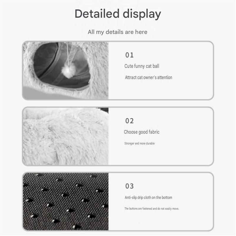 Grey Foldable Cat Tunnel Bed - Plush 2-in-1 Pet Nest with 26cm Wide Opening view 12