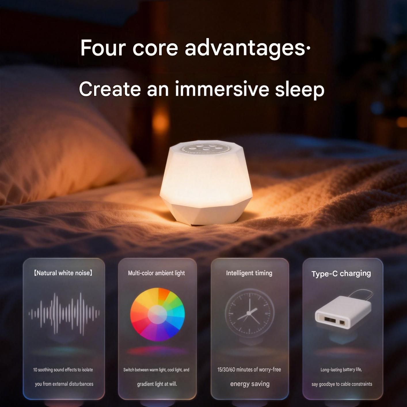 White Noise Sleep Aid Night Light - 7 Colour RGB Mood Lamp with Timer view 2