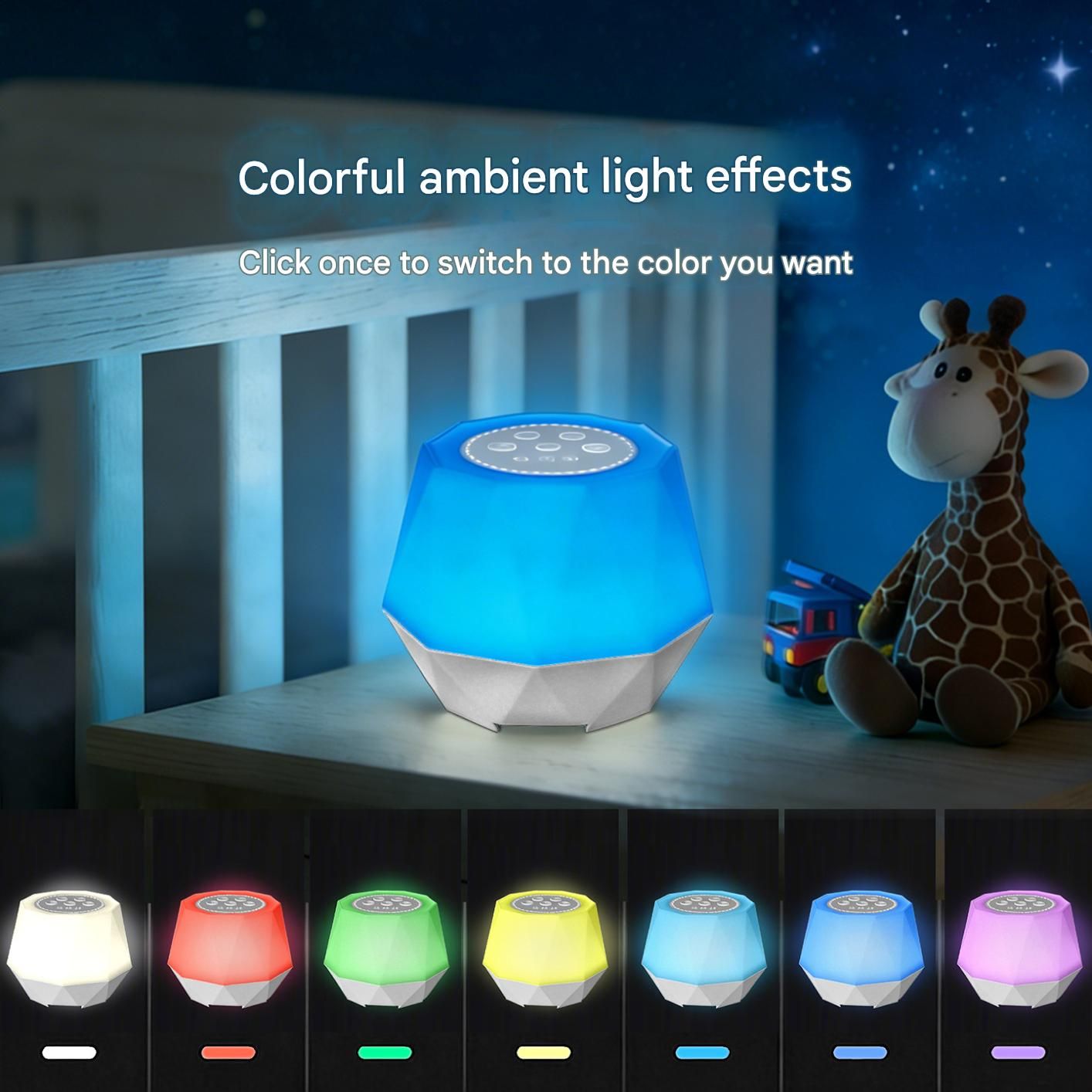 White Noise Sleep Aid Night Light - 7 Colour RGB Mood Lamp with Timer view 3