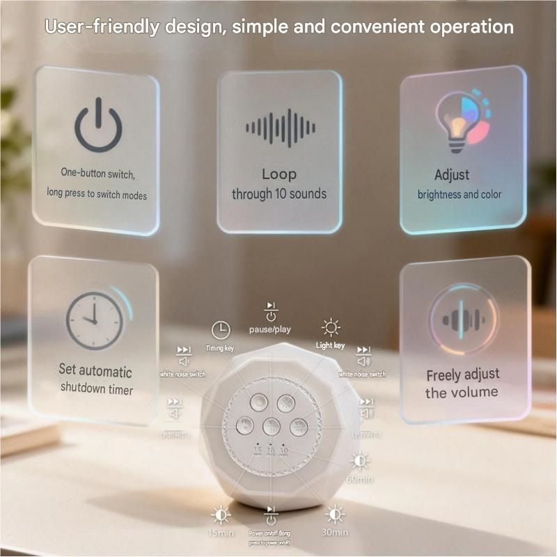 White Noise Sleep Aid Night Light - 7 Colour RGB Mood Lamp with Timer view 6