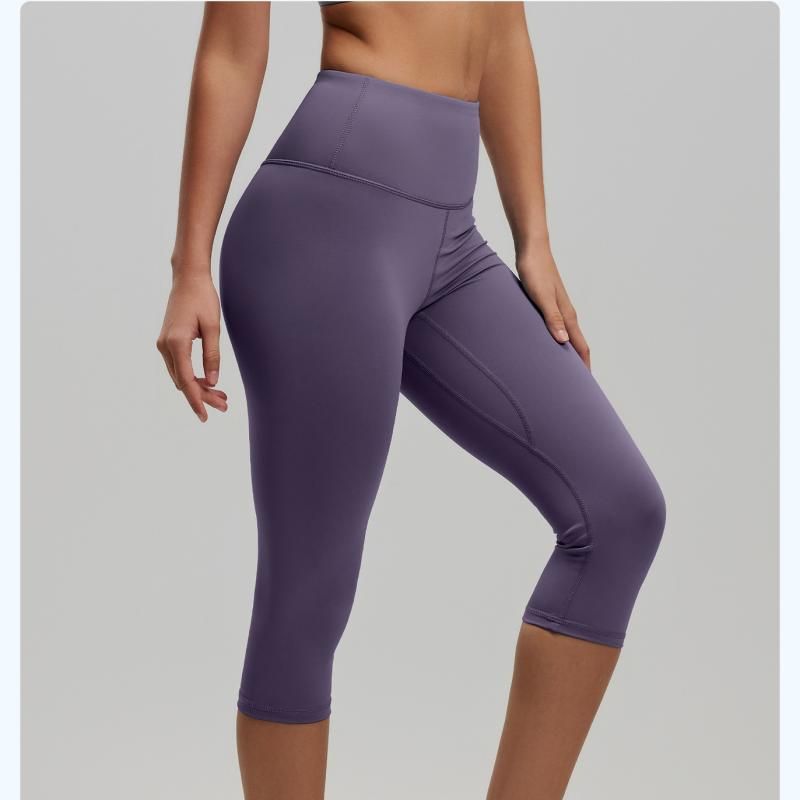 Purple XXL Size Women's High Waist 3/4 Yoga Leggings - Peach Hip Lift Design view 9