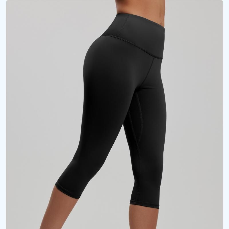 Black M Size Women's High Waist 3/4 Yoga Leggings - Peach Hip Lift Design view 9