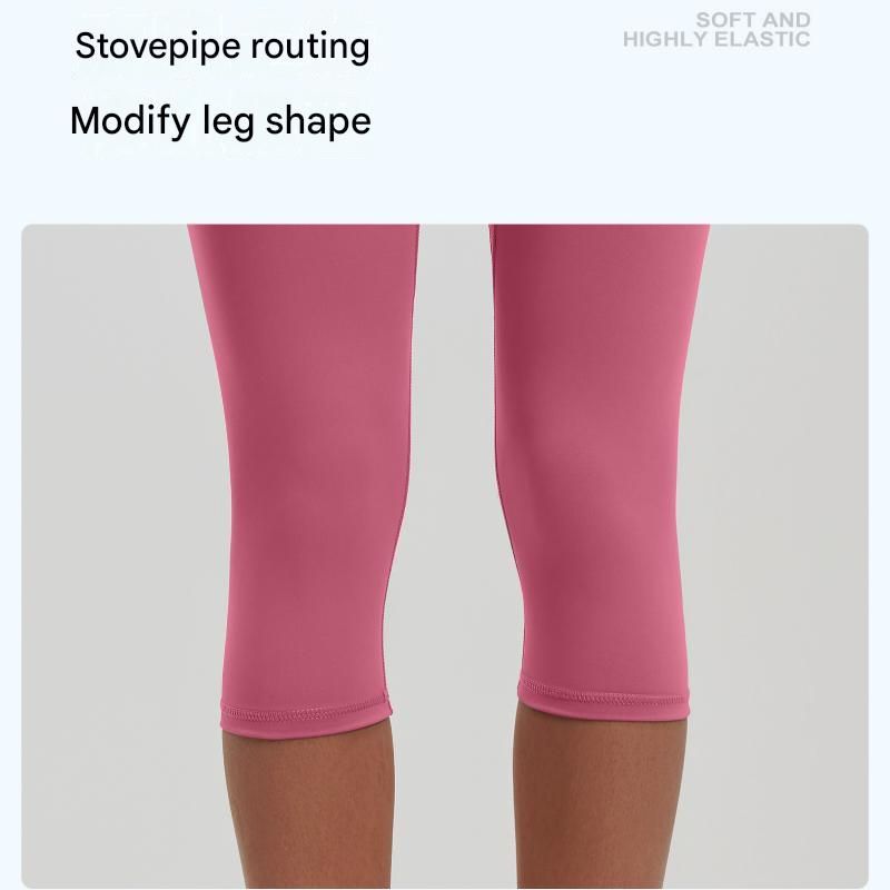 Grey XL Size Women's High Waist 3/4 Yoga Leggings - Peach Hip Lift Design view 7